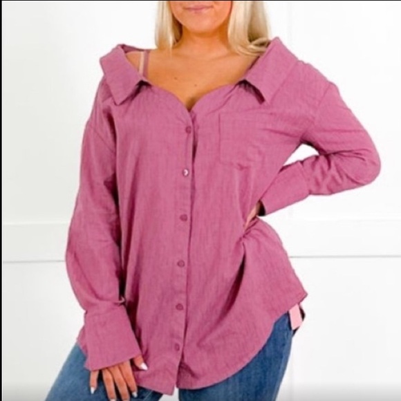 easel Tops - 100% Cotton Off The Shoulder Button Down Oversized Stylish Shirt